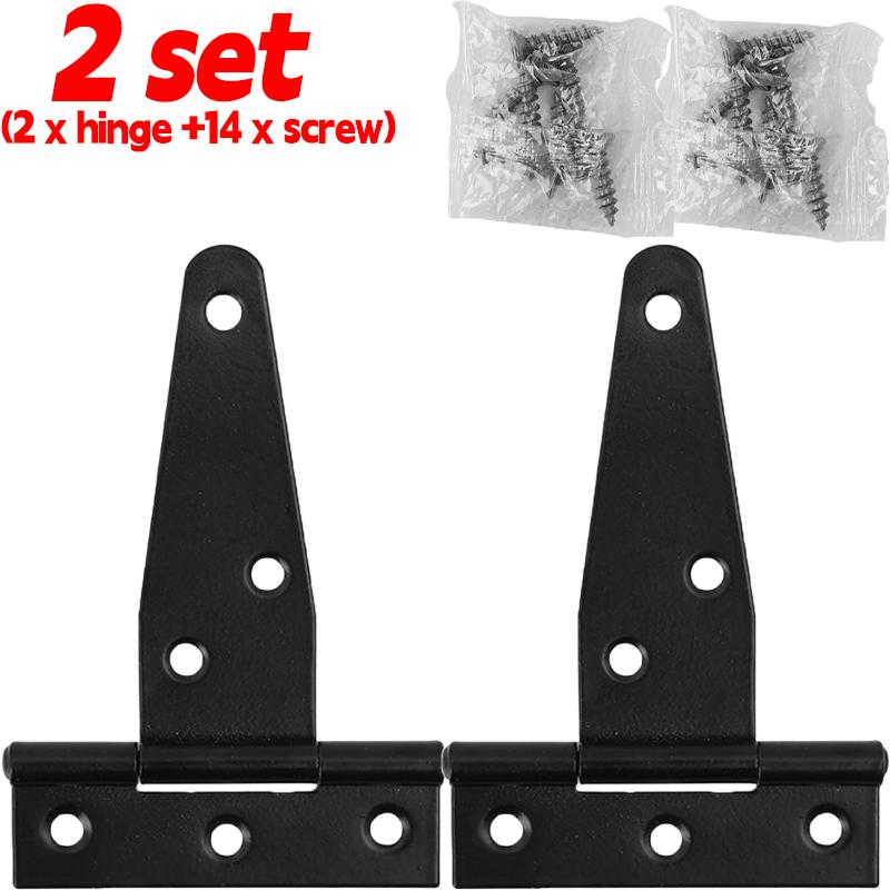 1/6set Steel T Shape Hinge Iron Triangle Hinge Rustproof Heavy Duty Furniture Hardware Black Home Door Gate Cabinet Hinges