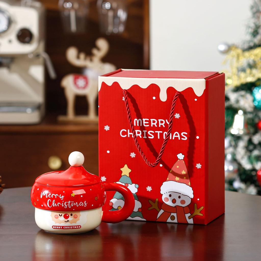 Creative cartoon ceramic Christmas cup souvenir high value large capacity mug Christmas gift set