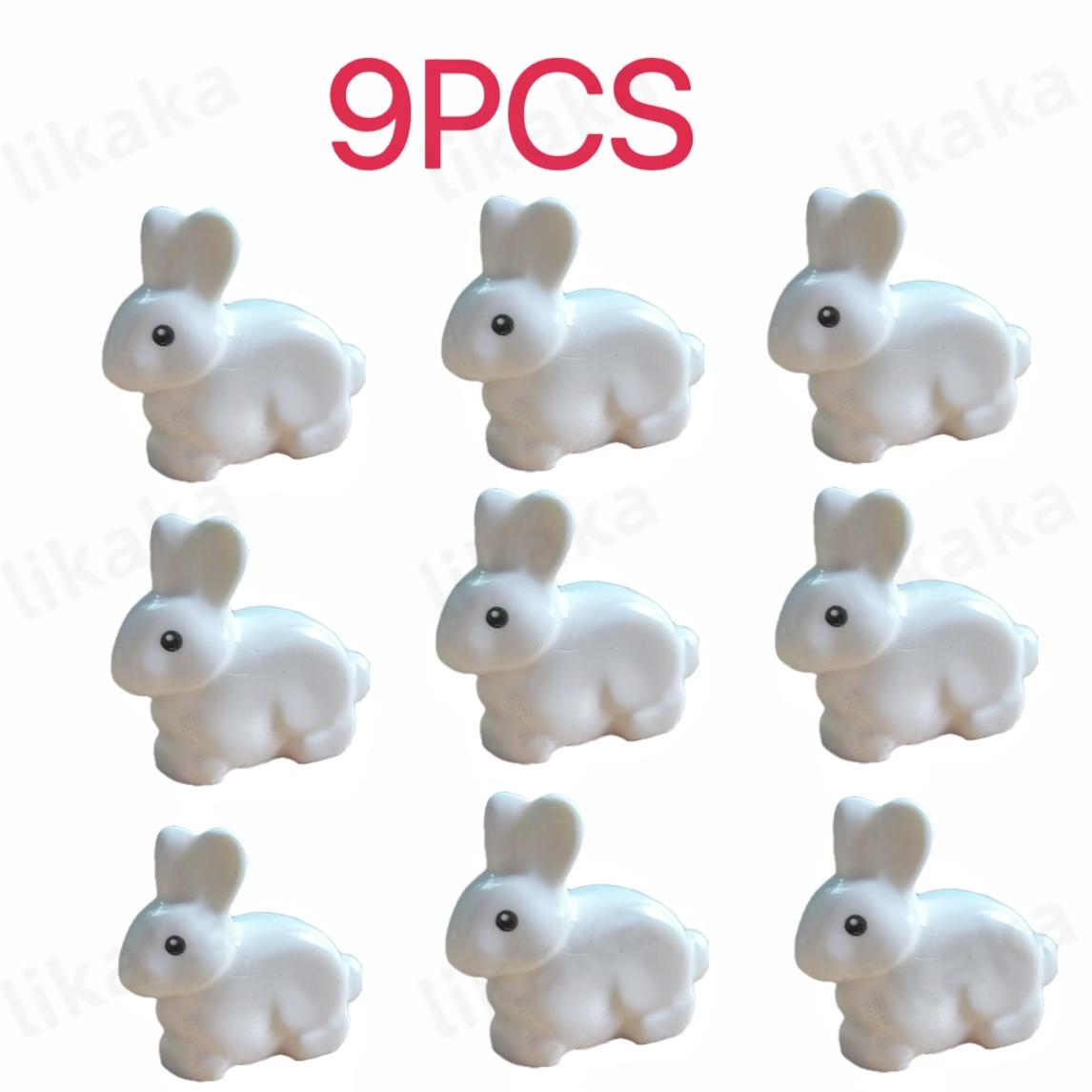 9Pcs White Rabbit Construction Blocks Small Lovely Rabbit Animals Plaything Fitting Mini Bricks Toys For Children Girls Birthday Gifts