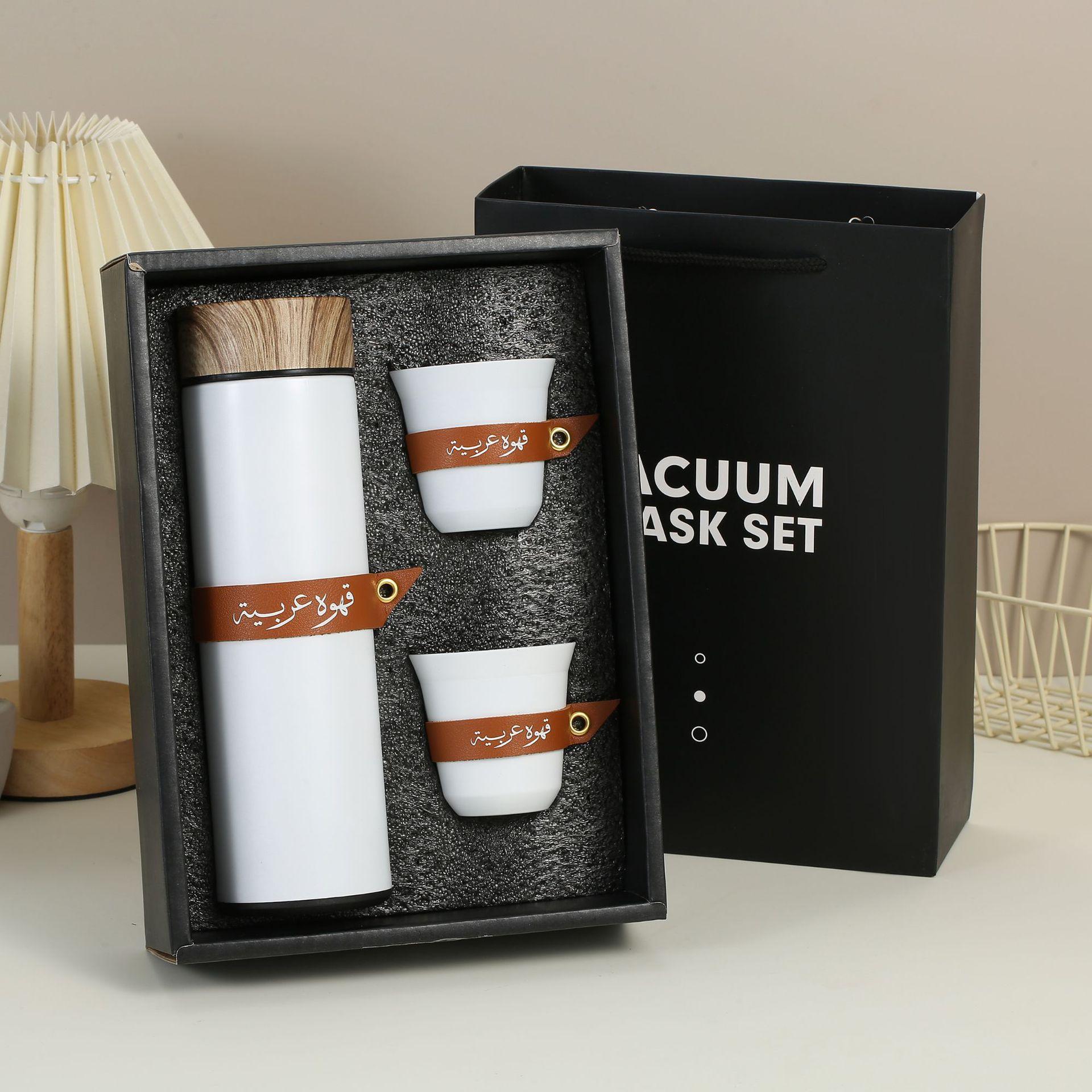 New 304 Stainless Steel Men s Gift Box Set Vacuum Thermos Cup Fashion Wood Grain Cover Straight Cup Business 500ml