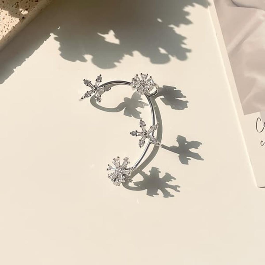 Women's Cubic Flower Circle Ear Cuff Bracelet Earrings
