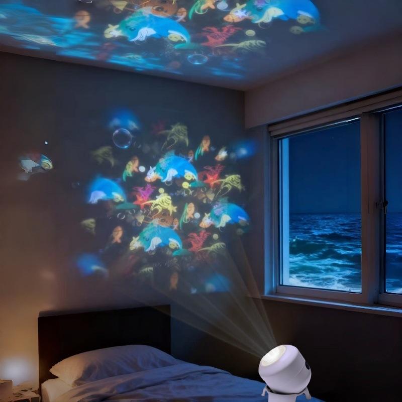 Led Ocean/Snowflake Projector Light 360 Degree Rotating Dynamic Night Light Rechargeable Usb Powered Ambient Lamp Decorative Lighting