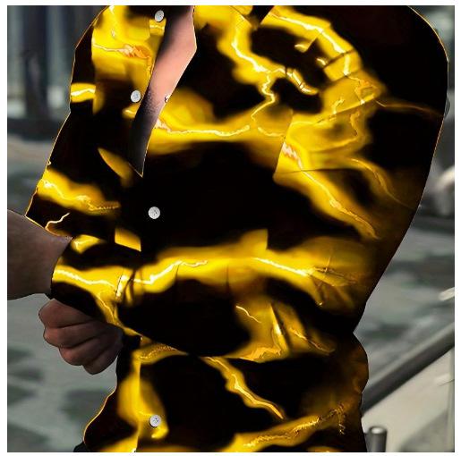 Men's Shirt Fashion Vintage Street Texture Print Shirt Men's Long Sleeve Lapel Shirt
