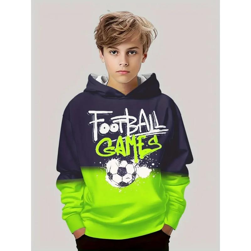 Boys' 3D Soccer Ball Harajuku Print Hoodie Casual Polyester Long Sleeve Fashion Sports Pullover Active Sweatshirt for Running