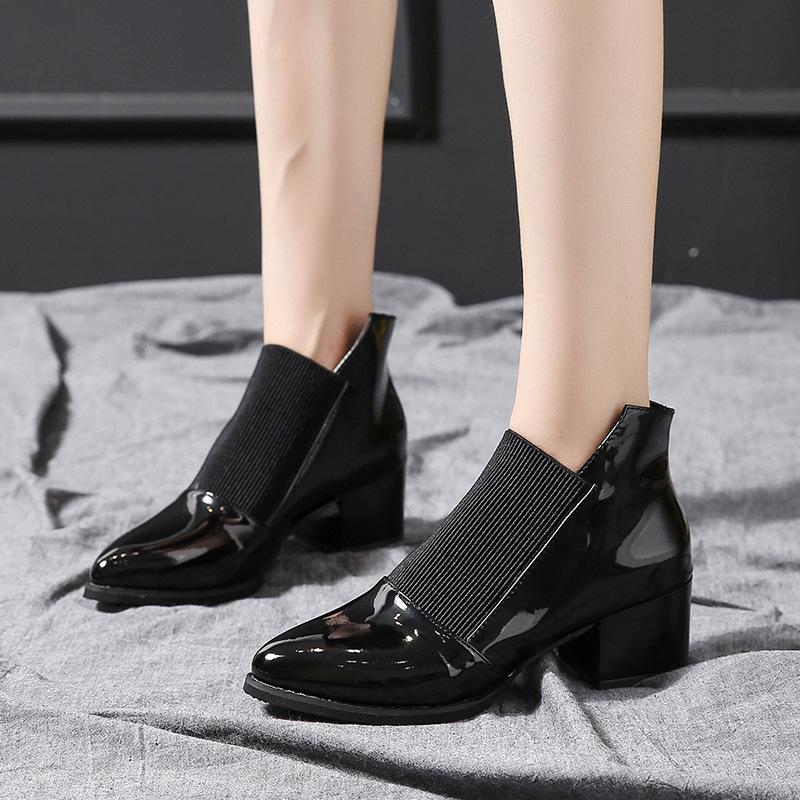 Solide Strass High Heels Tanzpartyschuhe Frau Winter Neu Echtes Leder Mode Kurze Stiefel Damen Stiefeletten