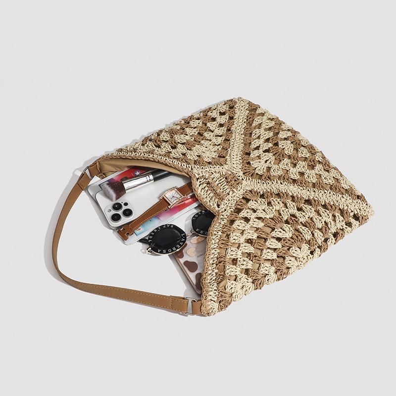 New Summer Hand-woven Straw Paper Knitted Forest Style Pastoral Style Commuting Versatile Casual One-shoulder Openwork Women's Bag