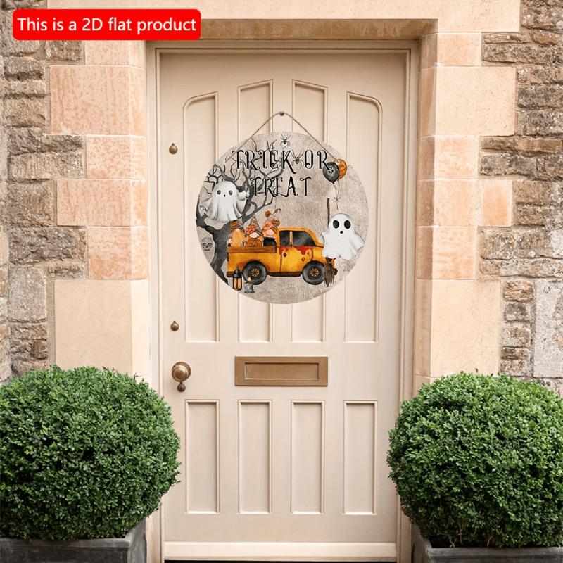 2d Flat 20*20cm, Halloween Home Decoration, "trick or Treat" Wooden Circular Signs, Creative Decorative Signs, for Home, Kitchen, Garden, Bar Decor.