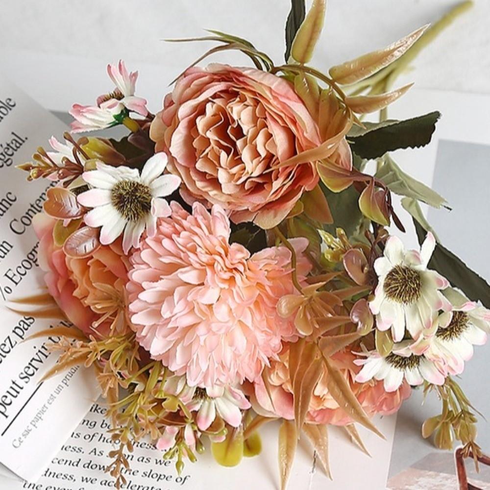 Peonies Design Simulated Flowers Landscape Colorful European Style Peonies Terrain Model Scenery Model Brides Holding Flowers