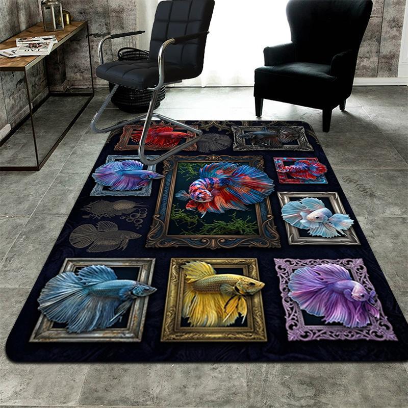 Betta Fish Art Pattern Rug Floor Mat for Living Room or Bedroom Soft and Comfortable Carpet a Gift for Birthday and Holiday.