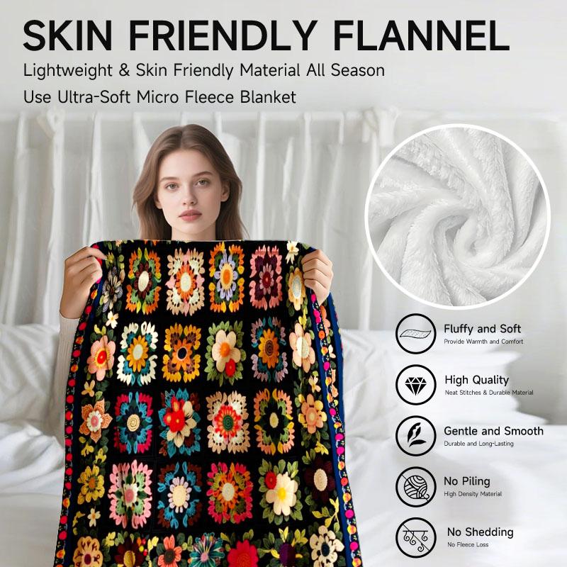 1 Piece Floral Pattern Flannel Blanket, Colorful, Soft, Suitable for Sofa, Bed, Office, All-season Use.