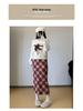 Roter Retro-Woll-Karo-Rock mit Schlitz - Herbst/Winter Beflockter, formender Hüftwickelrock