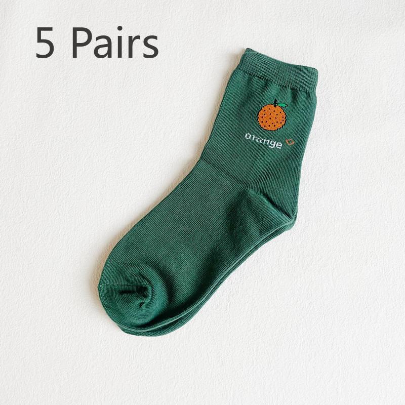 

5 пар носков средней длины для девочек Four Seasons Can Wear Casual Cotton с фруктовым узором 5 Pairs темно-зеленого