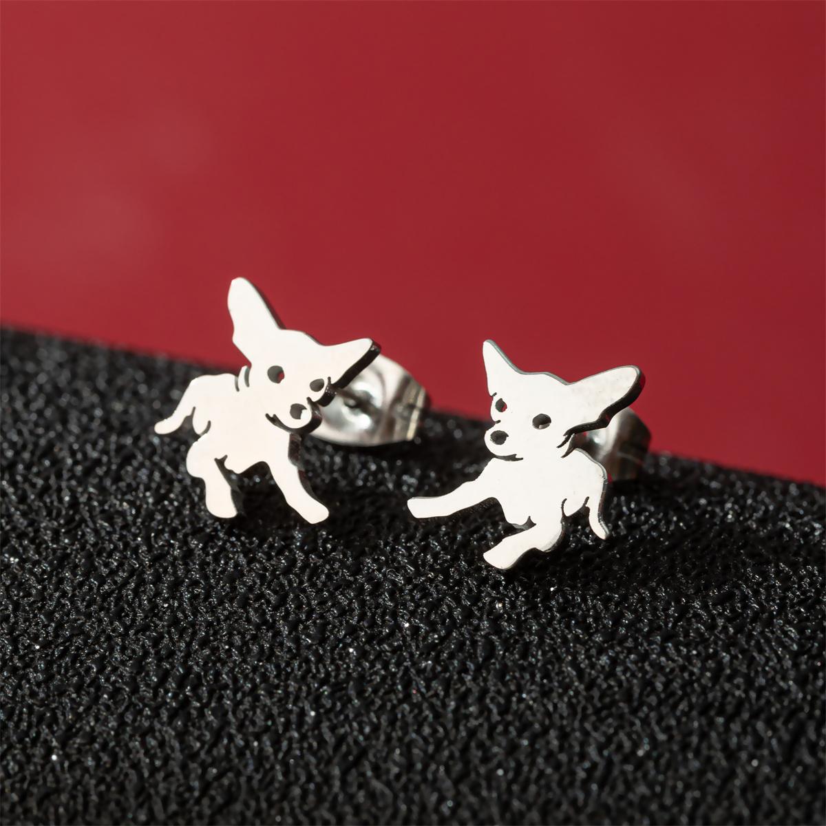 

5Pair/Lot Tiny Cute Dachshunds Dog Earrings For Women Zircon Stainless Steel Corgi Dog Animal Stud Earring Brincos Copper color