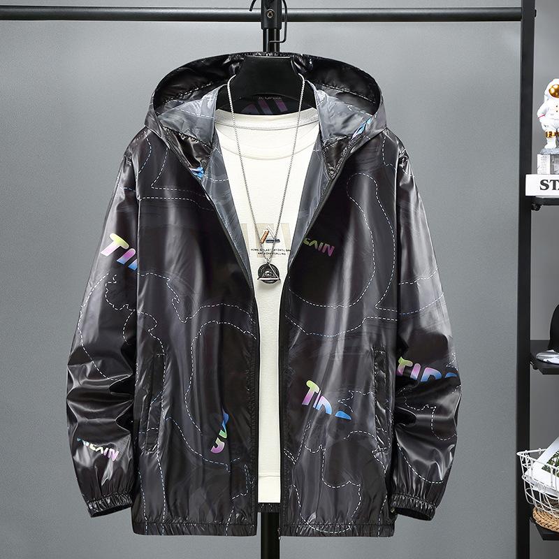 Large size ice silk sunscreen clothes, men's summer trendy fat thin jacket, UV-proof top, fat and enlarged sunscreen clothes.