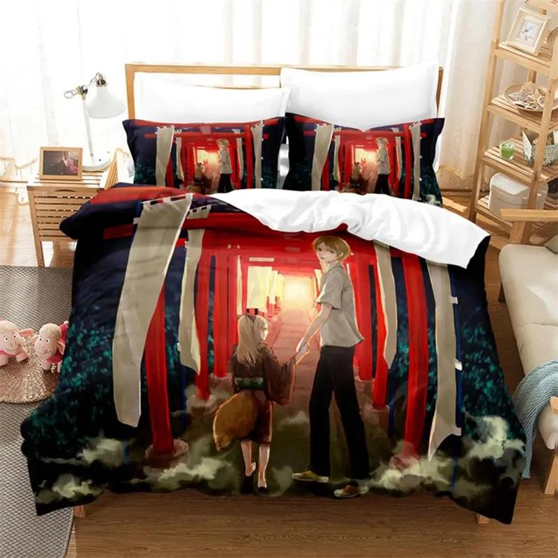 Anime Natsume Book of Friends Nyanko Bedding Set,Girls Boys Adult Single Twin Queen Size,Duvet Cover Pillowcase Bedding