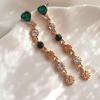 Women's Titanium Color Heart Long Cubic Zirconia Earrings (Drop Style)