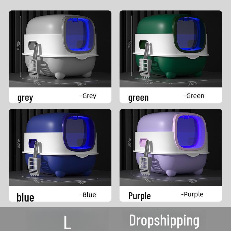 Fully Enclosed Extra-Large Cat Litter Box with UV Sterilization and Deodorizing Flip Cover