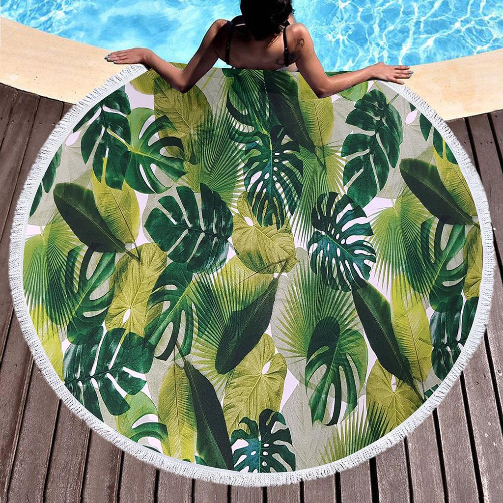 Foglie di Palma Tropicale Telo da Spiaggia Rotondo Morbida Microfibra Cerchio Coperta da Spiaggia Leggera Rotonda Foglie di Piante Verdi Asciugamano da Bagno