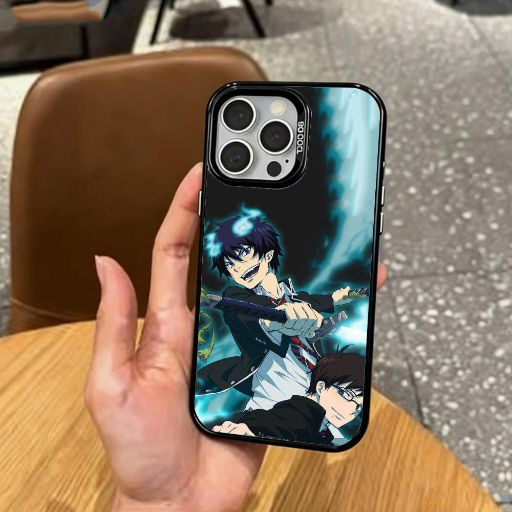 Blue Flame Blue Exorcist   Phone Case For iPhone17,16,15,14,13,12,11 Plus,Pro Max Colored Silver Plated Inside Cover