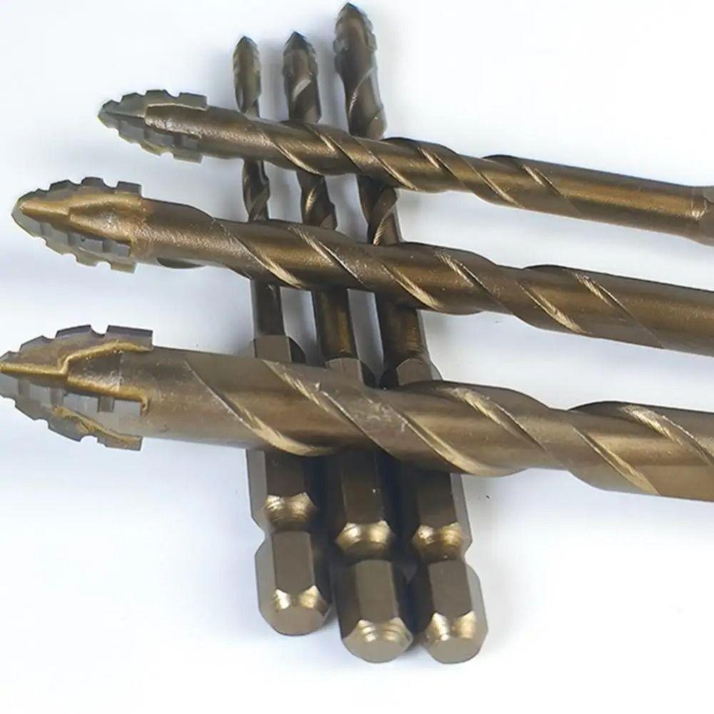 Four-Edged Tile Drill Bit Serrated Hexagonal Shank Drill Bit Set  Drilling Tool
