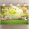 2D Easter Photo Booth Backdrop, Spring Garden with Bunnies & Floral Photography Background
