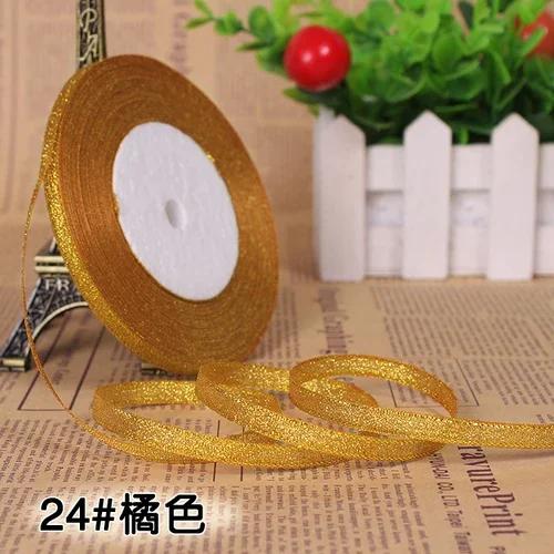 25Yards 6mm Multicolor Silk Satin Organza Ribbon Glossy Glitter Ribbon Wedding Cake Gift Decoration Crafts Garment Accessories