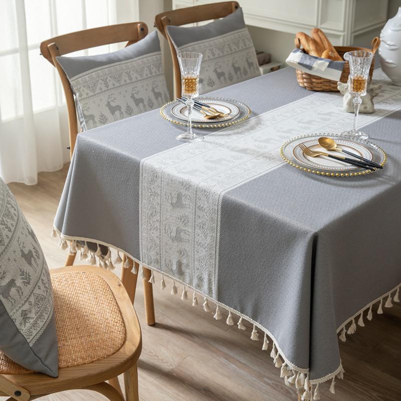 Jacquard Farbpatchwork Quasten Tischdecke Geometrisch Quadratisch Universal Rutschfest Tischmatte Schreibtischdekoration Staubdicht Schreibtischabdeckung