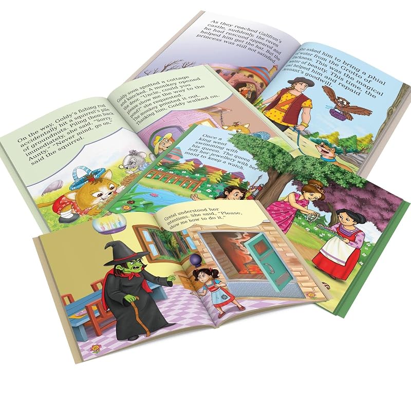 Story Books for Little Kids Fairy Tales (Illustrated) (Set of Books) Rapunzel, Puss in Boots, Little Cap, Blacky and Goldy Beauty and the B