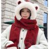 Color Matching Bear Hat Scarf Integrated Girls Autumn and Winter Cute Warm Plush Hooded Scarf Gloves Three-piece Set