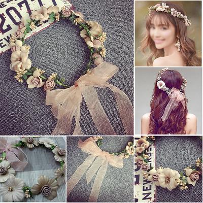 Bride Wedding Headband Boho Floral Headdress Flower Hairband Beach Party Crown