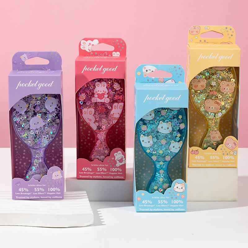 1Pcs Scalp Massage Air Cushion Sparkly Mini Compact Hair Comb For Kids Volume & Smoothness Portable Travel Hairbrush
