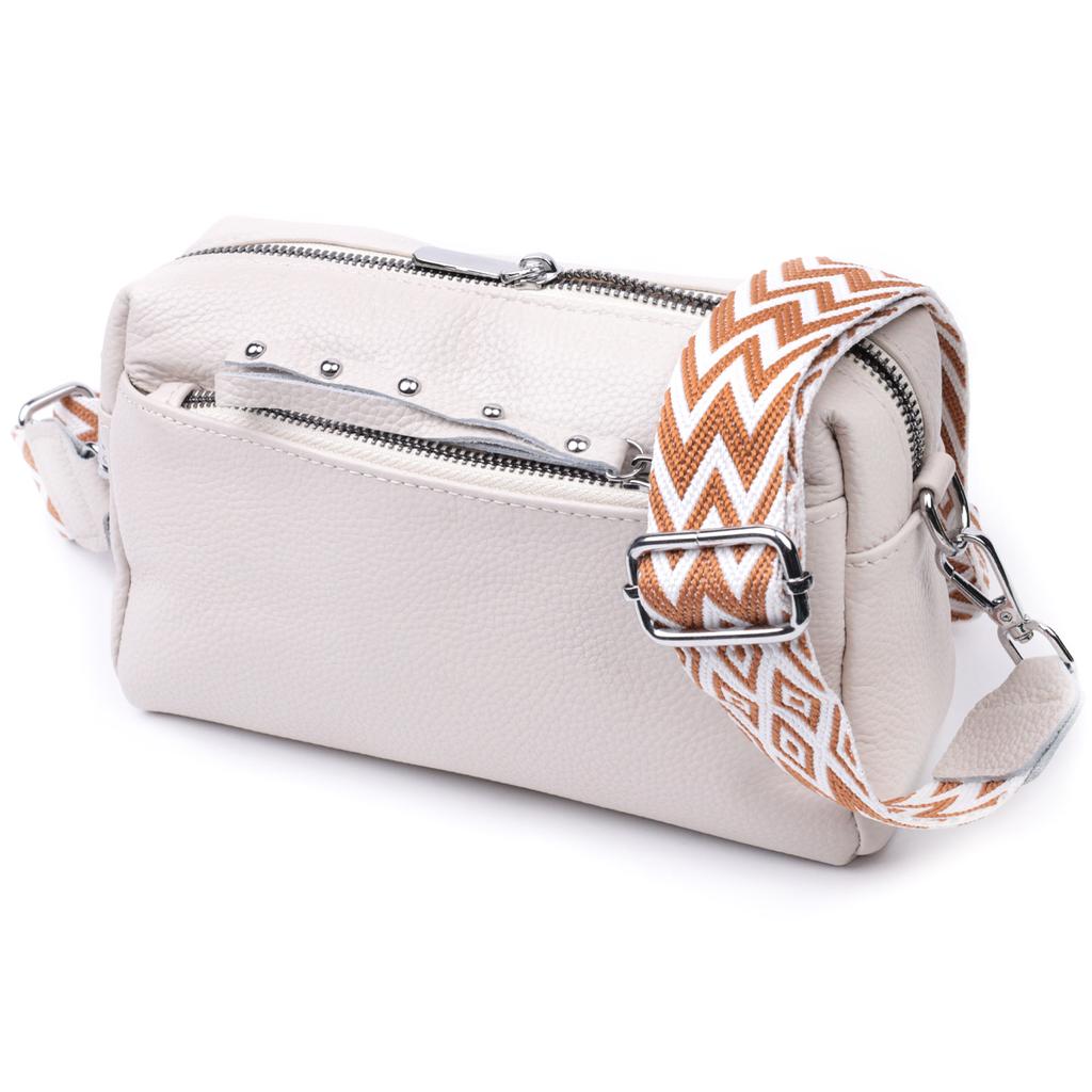 Interesting Women's Leather Bag with a Stylish Runner Vintage 22653 White