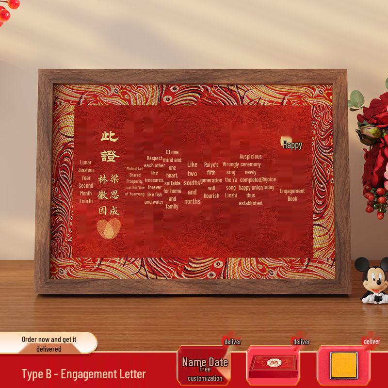 Chinese Style Wedding & Engagement Certificate Frame - Betrothal Letter & Date Book Tabletop Display