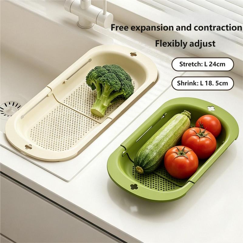 Extendable Dishware Drain Rack, Tableware Sink Drain Basket For Fruits Vegetables , Over Sink Colander Strainer For Kitchen
