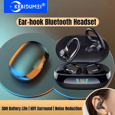 Fones de Ouvido Abertos Fones Bluetooth Estéreo HiFi Redução de Ruído Controle por Toque Gancho de Orelha Auriculares Display LED Fones de Ouvido Sem Fio
