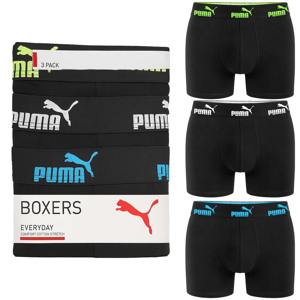 Puma Men' Tripple Black Cotton Boxer Shorts 3 Pack Size