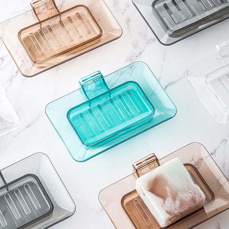 Wall-mounted Transparent Soap Box Is A Household Water-draining Plastic Bathroom Wall-mounted Storage Wonder
