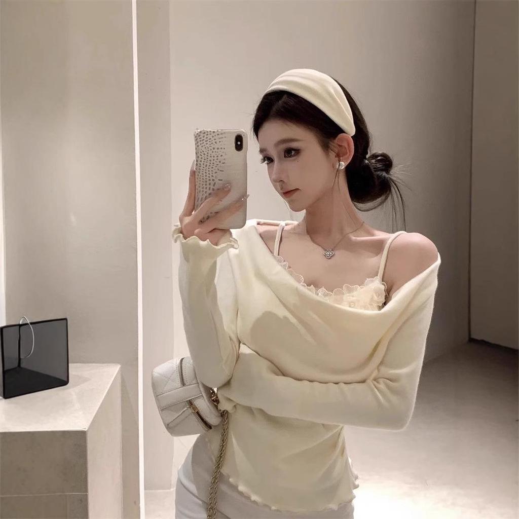 2024 Slim Fit Floral Camisole with Long Sleeves - Elegant, Stylish Patchwork Design for Autumn/Winter