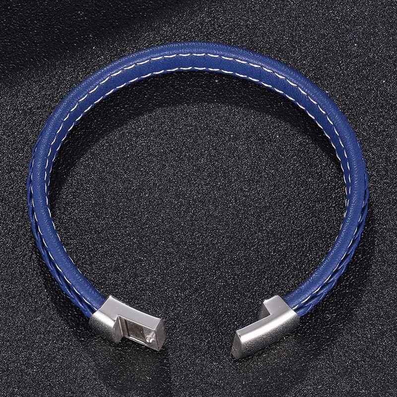 Neuer Punk-Schmuck Herren Blau Geflochtenes Lederarmband Für Männlich Edelstahlverschluss Mode Armreifen Geschenke