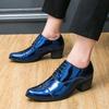 Large size pointed high heels men's shoes British style hair stylist glossy leather shoes European and American style casual business dress shoes