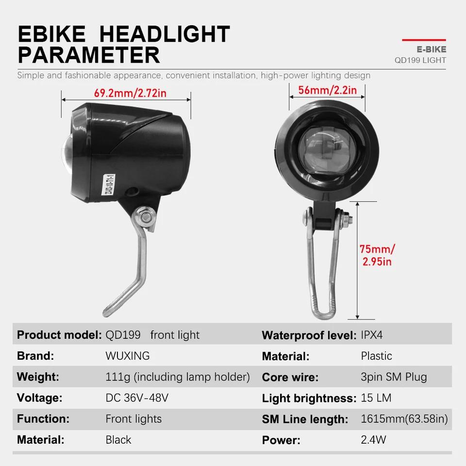 Luz Frontal para Bicicleta Eléctrica 36V 48V WUXING QD199 LED Luz Frontal para Patinete Eléctrico LED Impermeable Faro de Alta Potencia para Bicicleta Eléctrica