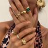 Colored Gemstone Inlaid Ring Set, Metallic Luster Open Ring, Stackable Block Ring, Suitable for Daily Party and Date Jewelry