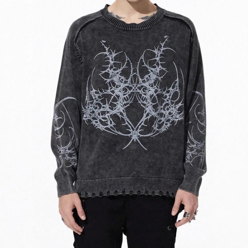 Unisex Oversized Knit Sweater With 3D Jacquard Round Neck Long Sleeve Loose Fit Winter Streetwear