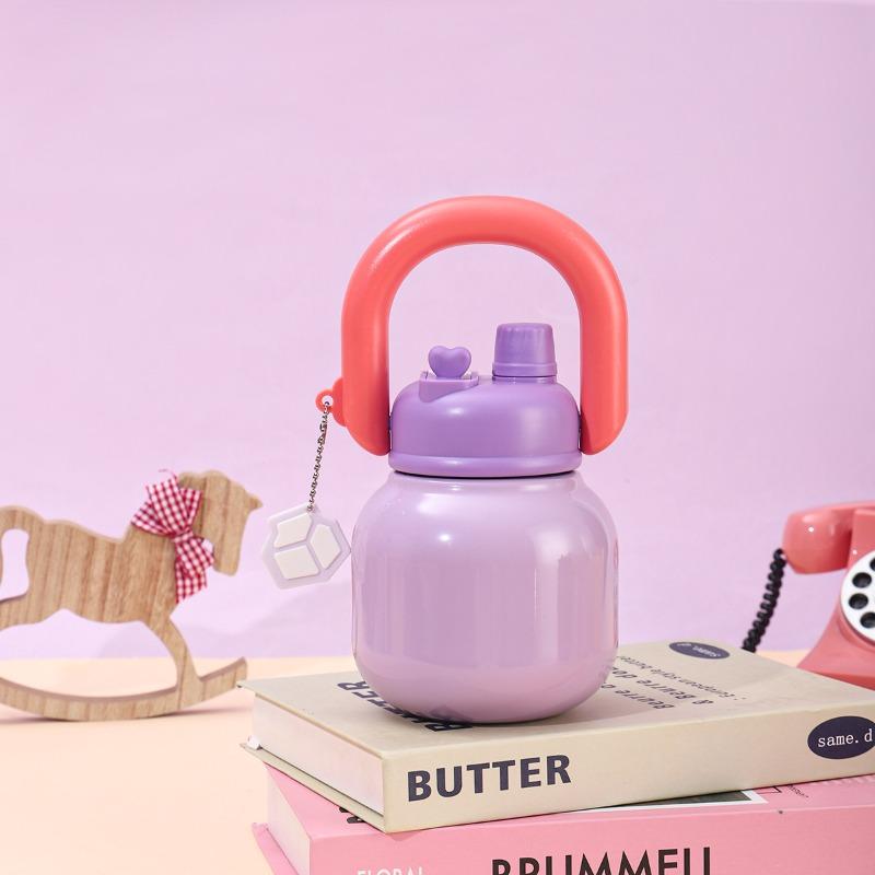 650ml 316 Stainless Steel Big Belly Insulated Bottle Portable Double-Wall Vacuum Thermos, Dual Drinking Spout Handle Water Cup