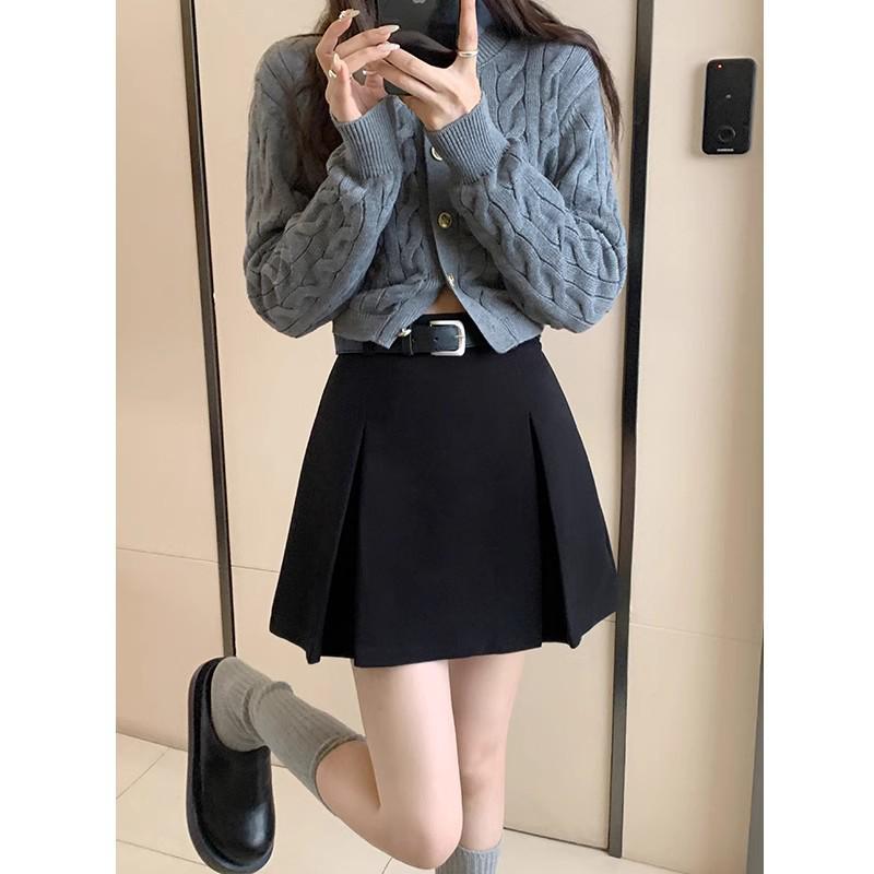 

Женская серая шерстяная плиссированная юбка А-силуэта миди длины с завышенной талией для осени и зимы XL