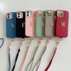 PU Leather Phone Strap Case Shoulder Strap Personalize Name for iPhone 15 Pro Max 15 Plus Phone Cover