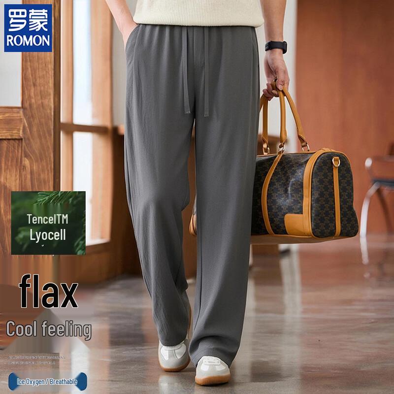 Luomeng Men s Lyocell Linen Blend Loose Straight Casual Pants 33
