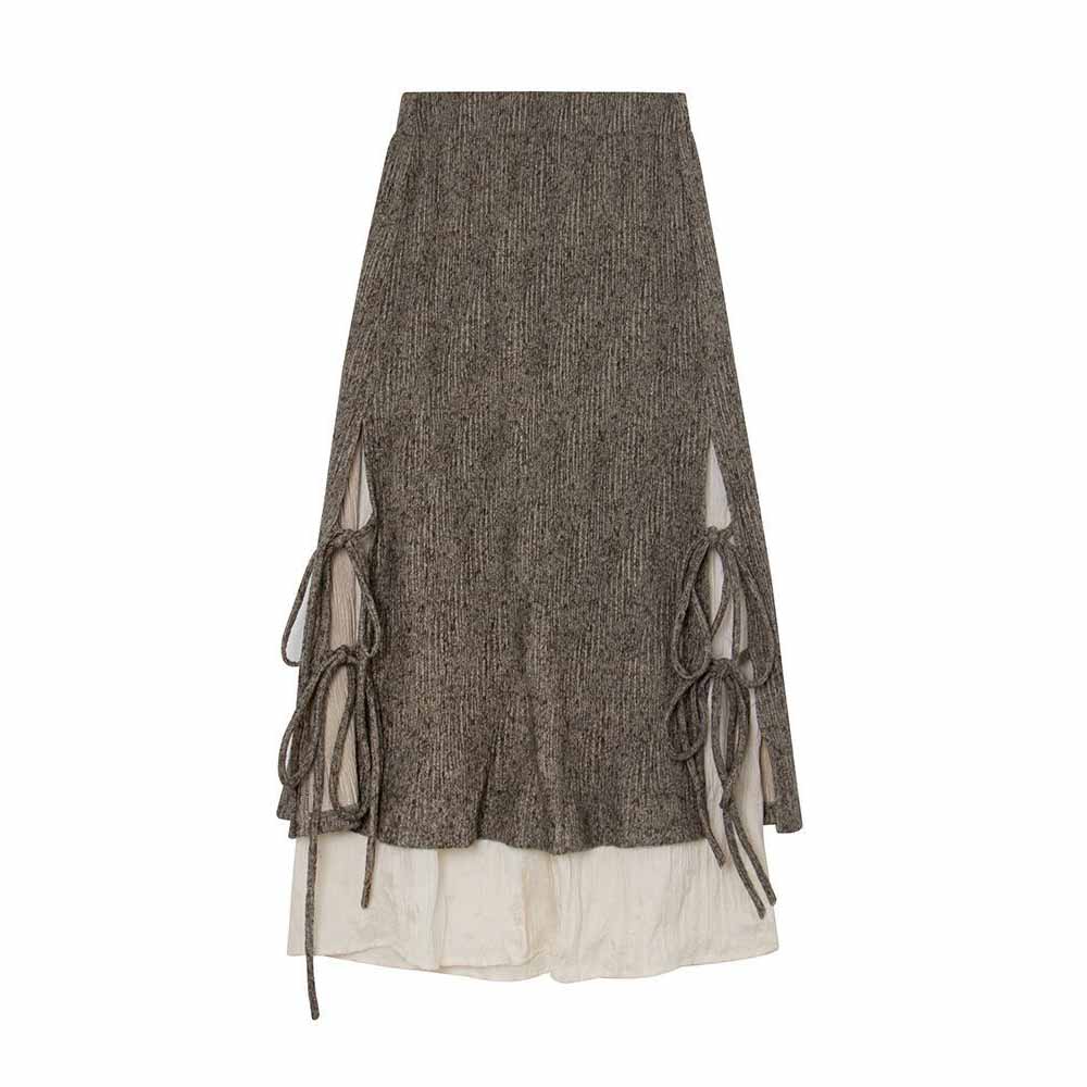 Damen Retro Japanischer Stil Brauner Midi-Rock Herbst Winter Maillard Asymmetrisch Büro Vielseitiger Freizeitrock