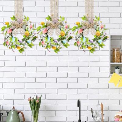 Piccola Ghirlanda di Uova di Pasqua per Porta d'Ingresso Ghirlanda Artificiale Primaverile con Uova Colorate Ghirlanda Rustica da Appendere all'Armadietto della Cucina con Nastro