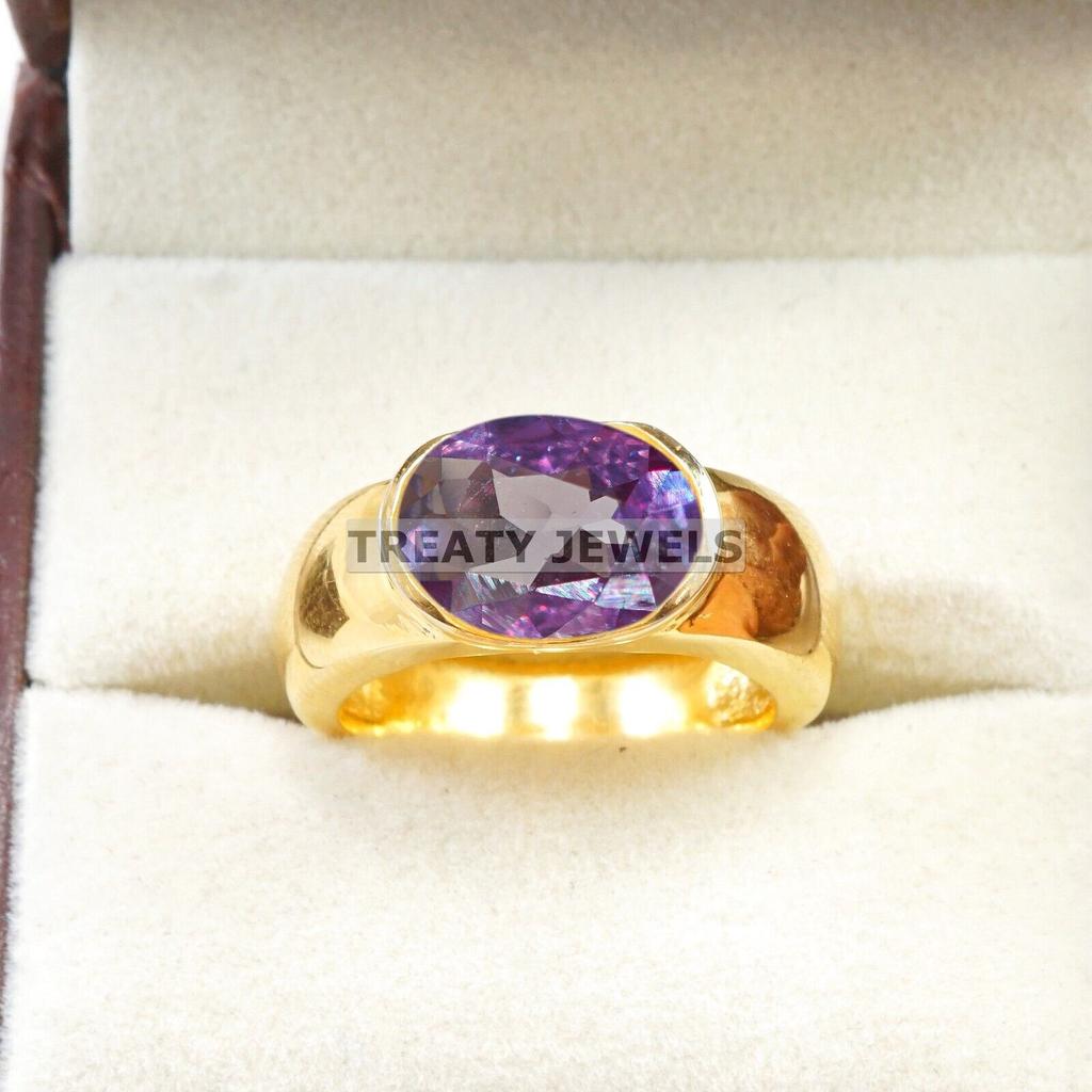 Alexandrite Oval Cut With 925 Sterling Silver Gold Plated Ring For Men's #A627 JL375656851059